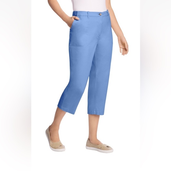 New Women Within 28W Petite Light Blue Capri Plus Size Pants - Picture 1 of 13